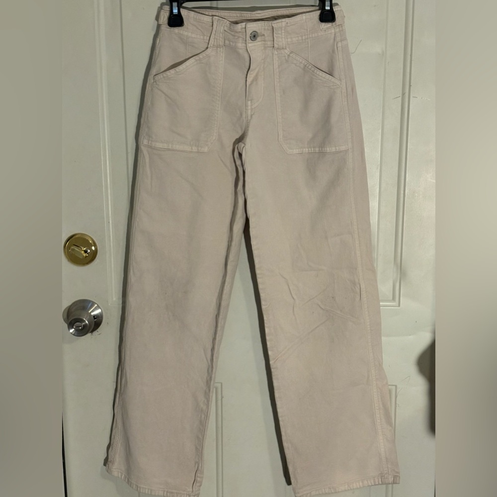 American Eagle Pants Womens 00 Straight Leg Cream Utility Pocket Stretch